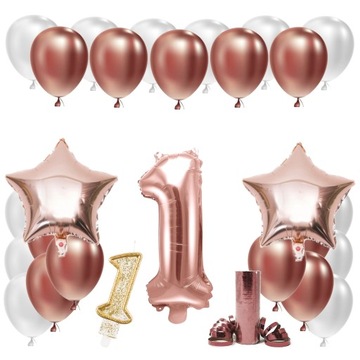 ZESTAW BALONY ROCZEK 1 ROSE GOLD 1 ROCZNICA ŚLUBU RÓŻOWE ZŁOTO 100 CM