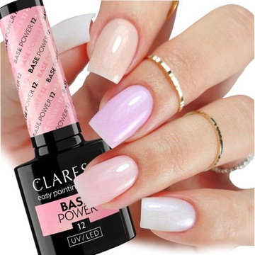 CLARESA BASE POWER 12 BEZKWASOWA BAZA HYBRYDOWA Z DROBINĄ LIPGLOSS NAILS