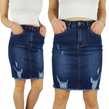 ZNAKOMITA - DAMSKA - SPÓDNICA - JEANS- PRZETARCIA
