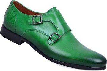 Półbuty wizytowe męskie skórzane buty monki eleganckie skóra zielone 44