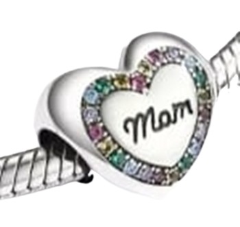 MD charms zawieszka serce MOM kolorowe kamienie