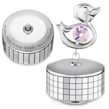 Pozytywka Kaczka Swarovski Różowa z Grawerem