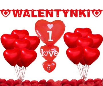 dekoracje na walentynki balony LOVE baner zestaw