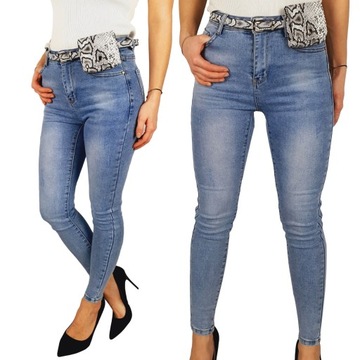 KLASYCZNE DAMSKIE SPODNIE JEANS RURKI PASEK SNAKE