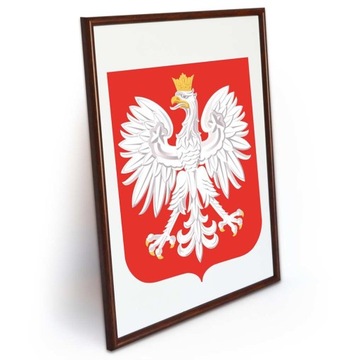 GODŁO POLSKI 40x30 w ramie drewnianej CIEMNEJ A3