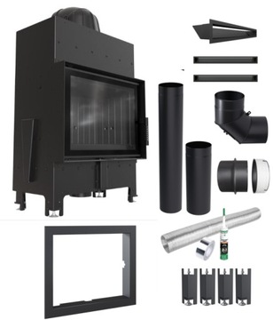 WKŁAD KOMINEK PROSTY CZARNY FLOKI 8 kW BLACK ZESTAW LUFTY RAMKA