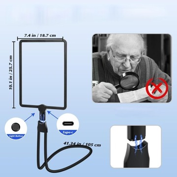 ЛУПА 5-кратная ДЛЯ ЧТЕНИЯ БЕЗ РУК ДЛЯ ПОЖИЛЫХ