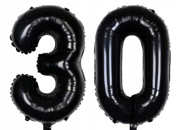 Balony foliowe cyfry 30 urodziny czarne hel 100 cm metaliczne trzydziestka