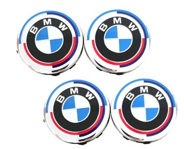 EMBLEMATY DEKIELKI ZNACZKI KAPSLE BMW 68MM DO FELG 50JAHRE 50th ANNIVERSARY
