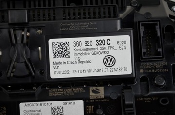 VW ARTEON FL PŘÍSTROJOVÁ DESKA LCD DISPLEJ 3G0920320C