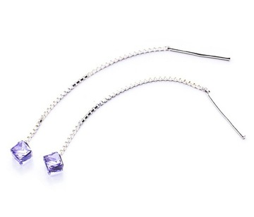 Srebrne długie Kolczyki z kr. Swarovski Cube 4 VIO