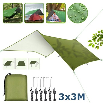 NAMIOT TARP PLANDEKA KEMPING SCHRONIENIE 3X3M WODOODPORNY WIELOFUNKCYJNOŚĆ