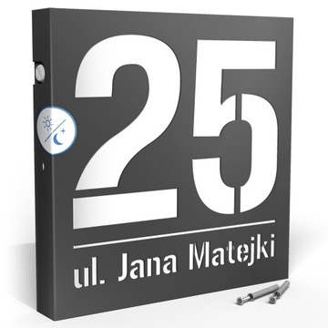 NUMER NA DOM LED | PODŚWIETLANA TABLICZKA ADRESOWA | CZARNA Z CZ. ZMIERZCHU