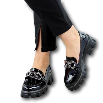 ЧЕРНЫЕ ОКРАШЕННЫЕ МОКАСИНЫ, ТОЛСТАЯ ПОДОШВА, ЦЕПИ