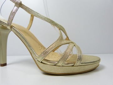 Złote eleganckie skórzane sandały damskie na platformie szpileczka Sala 37