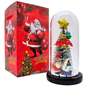 CHOINKA SZTUCZNA MAŁA LED W SZKLE OZDOBNA ŚWIĄTECZNA MIKOŁAJ ŚNIEG PREZENT