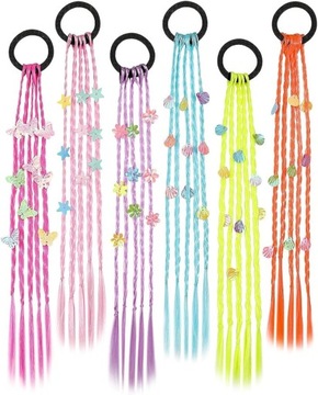 Разноцветные блики - 6 штук искусственных резинок для волос для плетения