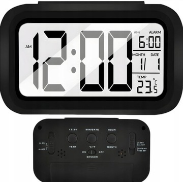 BUDZIK PODŚWIETLANY ZEGAREK LCD TERMOMETR ALARM ŚWIECĄCY LED PODŚWIETLENIE