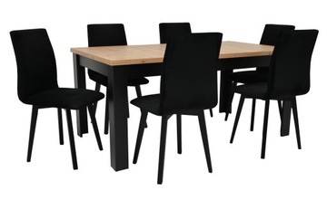 nowoczesny KOMPLET do salonu tapicerowane krzesła VELVET x6 + duży stół DĄB