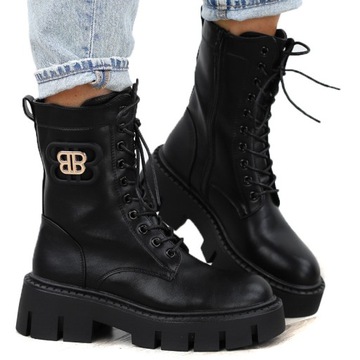 Czarne botki damskie klamra wygodne platforma trapery DA151P r.38