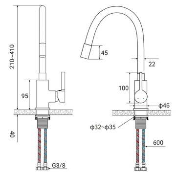 КУХОННЫЙ Смеситель для мойки ГИБКИЙ ИЗЛИК ВЫСОКОГО ДАВЛЕНИЯ ЧЕРНЫЙ