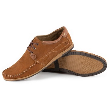 Buty męskie skórzane mokasyny sznurowane POLSKIE 875 camel brąz 47