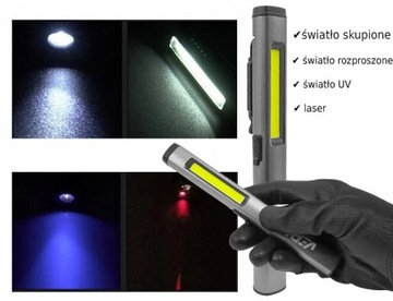 Latarka inspekcyjna warsztatowa mechanika COB LED laser UV latarka USB