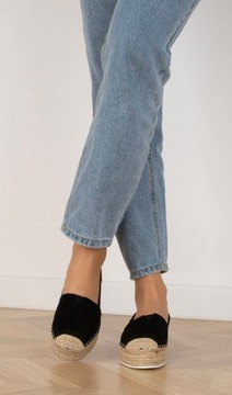 BALERINKI CZARNE ESPADRYLE TENISÓWKI WSUWANE NA PLATFORMIE 39