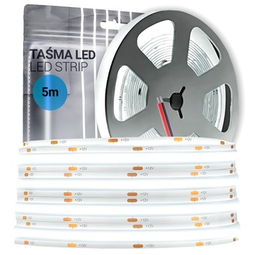 MOCNA Taśma LED COB 5M 12V NEON LEDY ZIMNA BIAŁA LINIA 230V 900lm/m 6000K