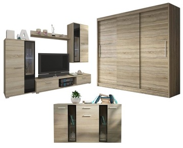 Meblościanka i komoda OSKAR + Szafa CORAL 250 cm