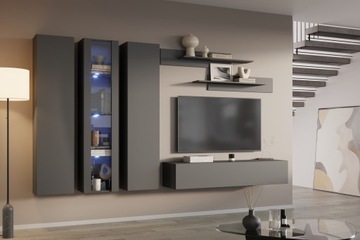 SZAFKA WISZĄCA RTV SZARY GRAFIT MDF DRZWI 160cm POINT TYPE-30 Meble-Craft