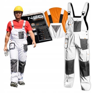 NEO SPODNIE ROBOCZE OGRODNICZKI SZELKI HD+ BIAŁE OXFORD 81-140 r. M/50