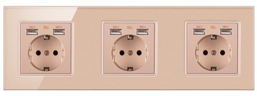 GNIAZDKO USB SZKLANE GNIAZDO POTRÓJNY Z 6 USB 2.1A