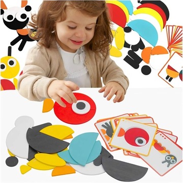 PUZZLE UKŁADANKA MONTESSORI DREWNIANE KLOCKI MOZAIKA LOGICZNA DREWNIANA GRA