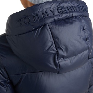 -30% TOMMY HILFIGER KURTKA DAMSKA PADDED LOGO COAT GRANATOWA L