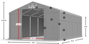 Палатка для сельскохозяйственного склада 4x8 м [3 м] DAS 560 Вт