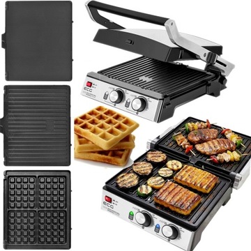 GRILL ELEKTRYCZNY ECG GOFROWNICA PANINI BBQ OPIEKACZ 3w1 2000W rozkładany