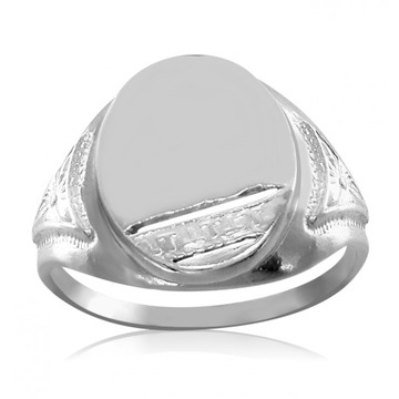 СЕРЕБРЯНОЕ СИГНАЛЬНОЕ КОЛЬЦО 925 ПРОБЫ С ОРНАМЕНТАМИ, ОВАЛ + ГРАВИРОВКА