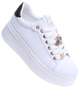 Białe trampki creepersy na elastycznej platformie Buty sneakersy 15938 38