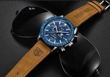 Zegarek Męski Klasyczny Benyar Chronograf +Pudełko