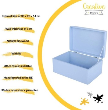 Синяя деревянная коробочка с крышкой 30х20х14 см.