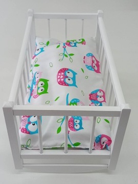 KOŁYSKA DREWNIANA dla lalek + POŚCIEL 3elementy