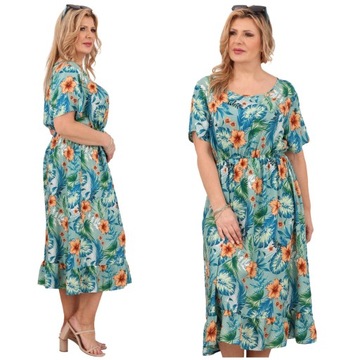 LUŹNA SUKIENKA W KWIATY OVERSIZE ELEGANCKA LETNIA PLAŻOWA MAXI DŁUGA LEKKA