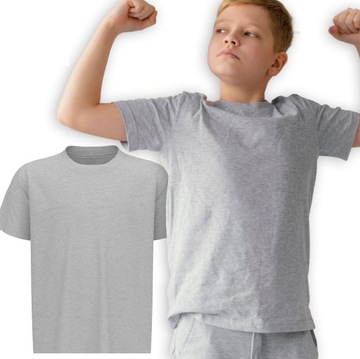 Koszulka bawełniana t-shirt dla chłopca dziewczynki na WF szara 116-122