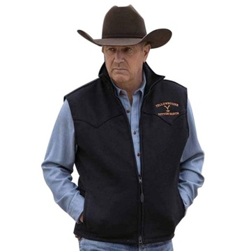 Men Vest Yellowstone Jacket Lapel Brown Printing Z
