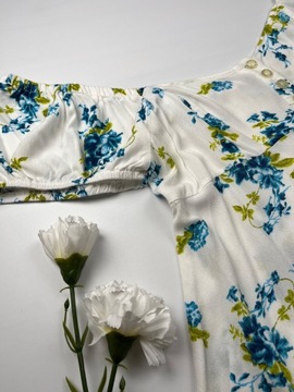 Bluzka damska z kwadratowym dekoltem biała w kwiatki rayon FREE PEOPLE r. L