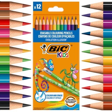 BIC KIDS EVOLUTION ILLUSION KREDKI OŁÓWKOWE ZESTAW ŚCIERALNE SZKOLNE x12
