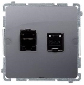 SIMON BASIC Gniazdo komputerowe RJ45 kat 6 podwójne przesłona BM62.01/43