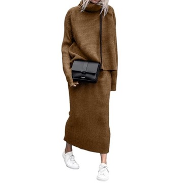 Zima KOMPLET DZIANINOWY STYLOWY SWETER SPÓDNICA, wzór1, 2XL