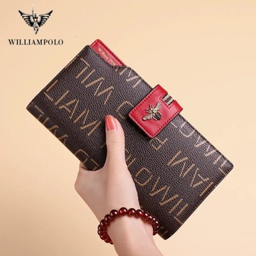 WILLIAMPOLO Women's Purses New Design Bags Luxury Leather Long Wallet Bee